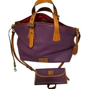 Dooney & Bourke Leather Trina Satchel Continental Wallet Purple Pebble Grain